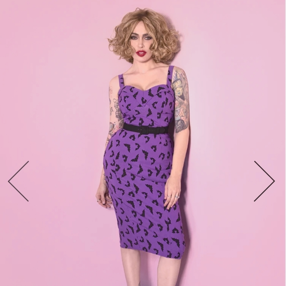 MANEATER WIGGLE DRESS IN BAT PRINT - VIXEN BY MICHELINE PITT 3X
